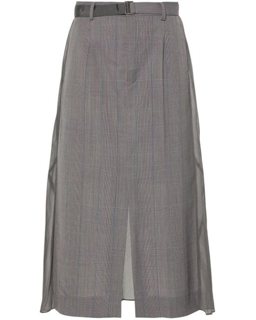 Falda midi plisada a cuadros Sacai de color Gray