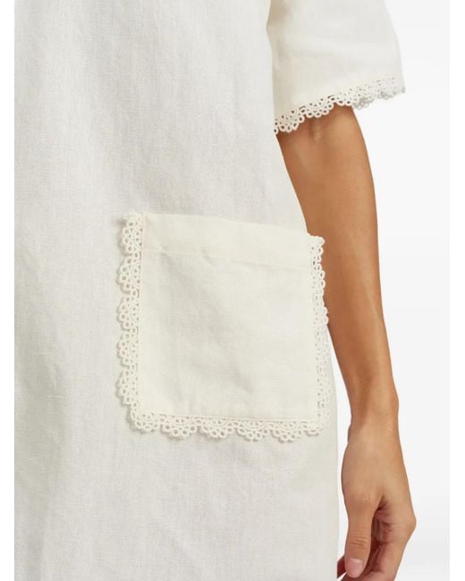 Chinti & Parker White Scallop-Trim Mini Dress
