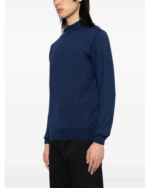 Fedeli Blue Mock Neck Jumper for men