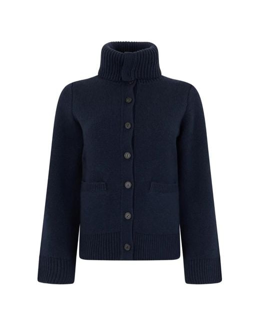 Vince Blue Ribbed-Trim Button-Up Cardigan
