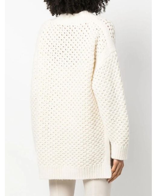 Malo White Open-Knit V-Neck Jumper