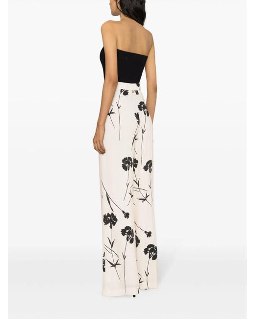 Twinset Natural Floral-Print Wide-Leg Trousers