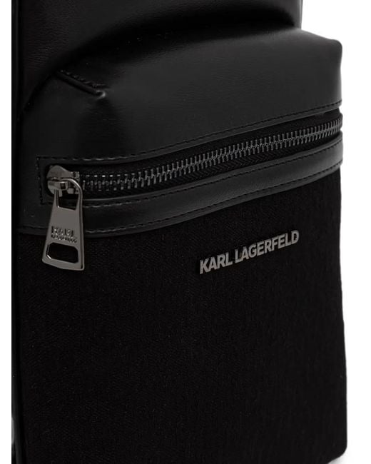 Karl Lagerfeld Black Monogram-Pattern Logo-Plaque Backpack for men