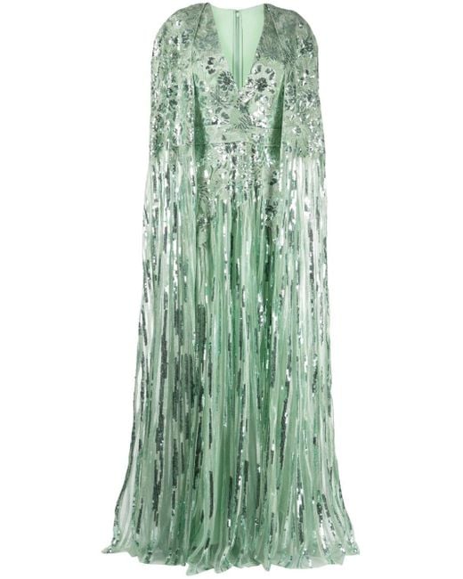Vestido de fiesta con aplique floral Elie Saab de color Green