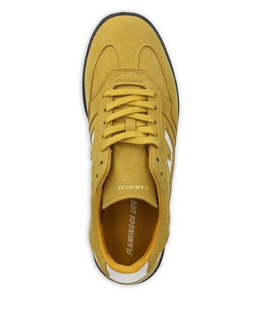 Flamingos Yellow Burela Slim Lace-Up Panelled Sneakers for men