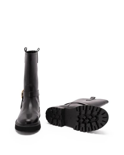 Twinset Black Buckle-Embellished Leather Boots