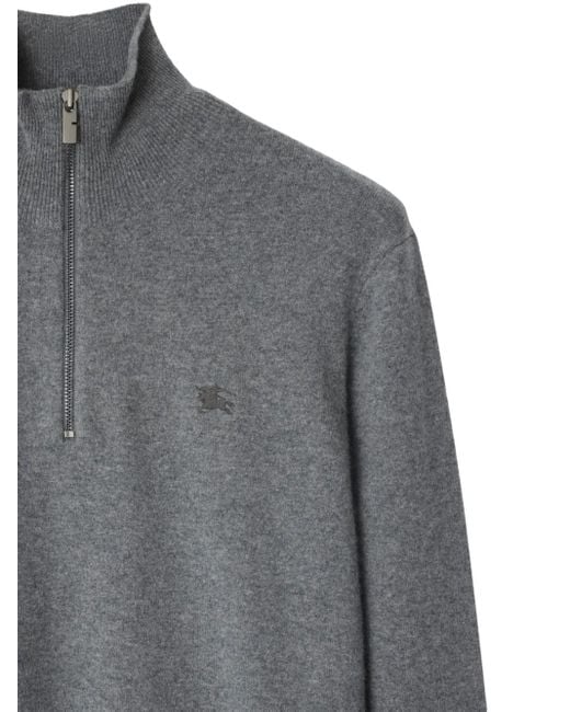 Burberry Gray Cashmere Blend Half-Zip Sweater for men