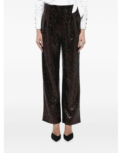 In the mood for love Black Clyde Sequin-Embellished Wide-Leg Trousers