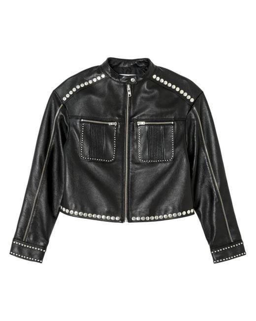 Re/done Black Stud-Embellished Biker Jacket