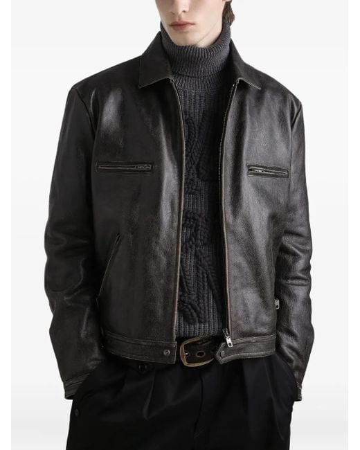 Dolce & Gabbana Zip-Fastening Leather Jacket in Black for Men