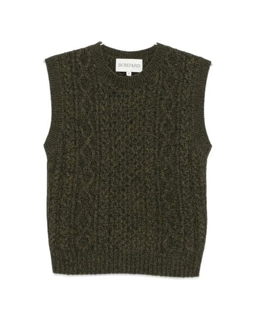 Bompard Green Cable-Knit Sleeveless Vest