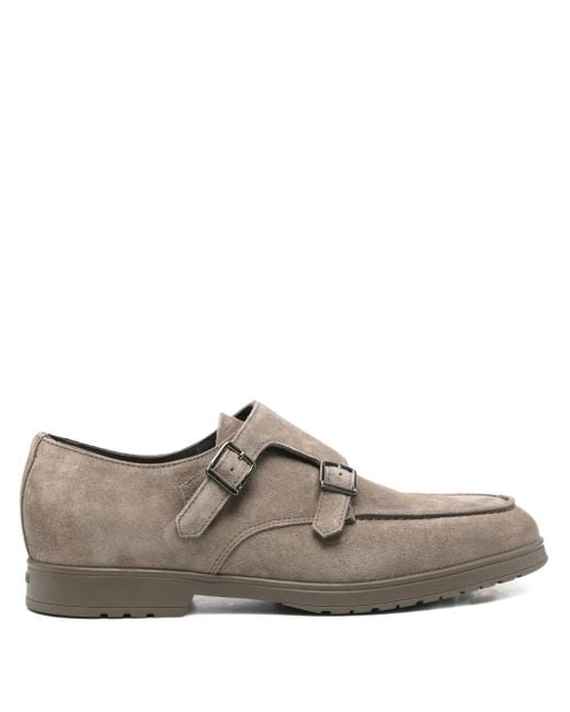 Doucal's Men's Brown Double-Buckle Suede Loafers