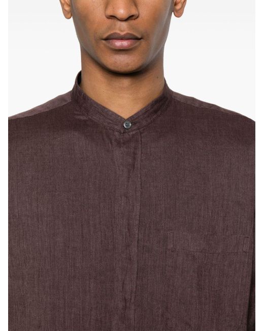 Zegna Brown Band-collar Linen Shirt for men