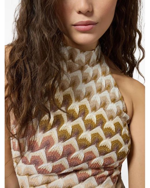 Missoni White Geometric-Pattern Halterneck Dress
