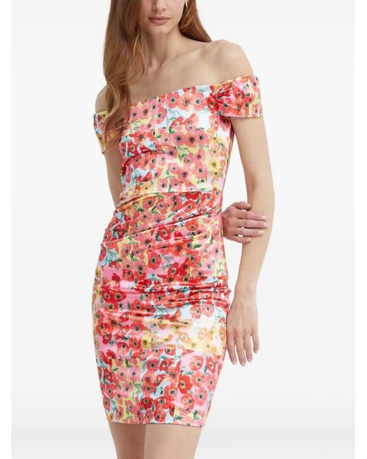 Guess Red Off-the-shoulder Printed Mini Dress