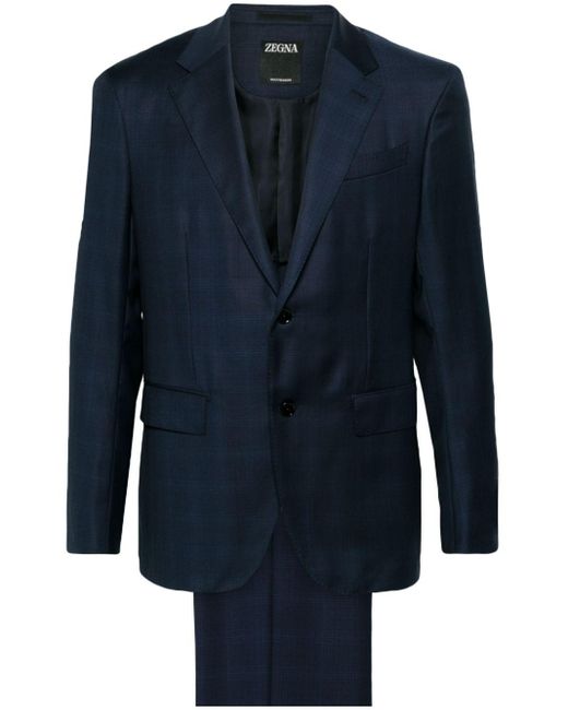 Zegna Blue Checked Single-Breasted Suit for men