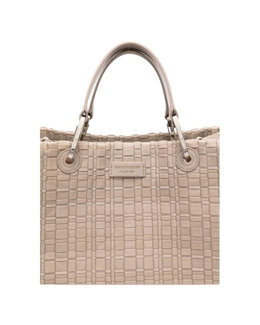 Emporio Armani Natural Woven Top-Handle Tote Bag