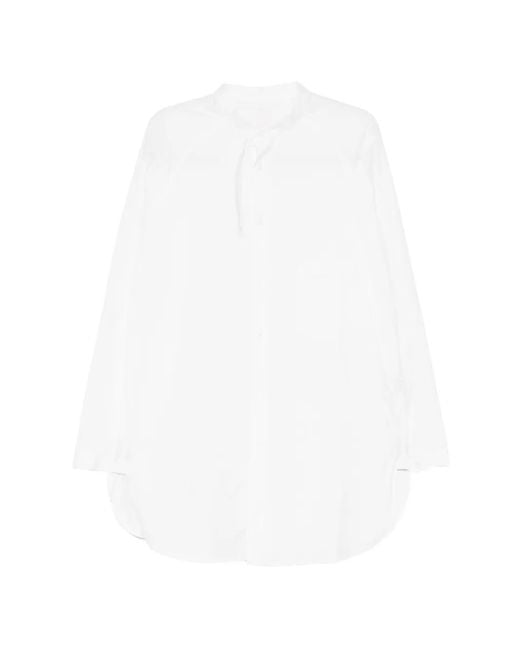Yohji Yamamoto White Stand-Collar Long-Sleeve Shirt for men