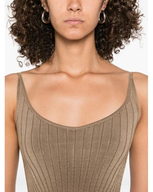 Mugler Natural Ribbed Spaghetti-Strap Dress