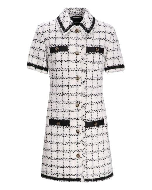 Karl Lagerfeld White Tweed Check Short-Sleeve Mini Dress