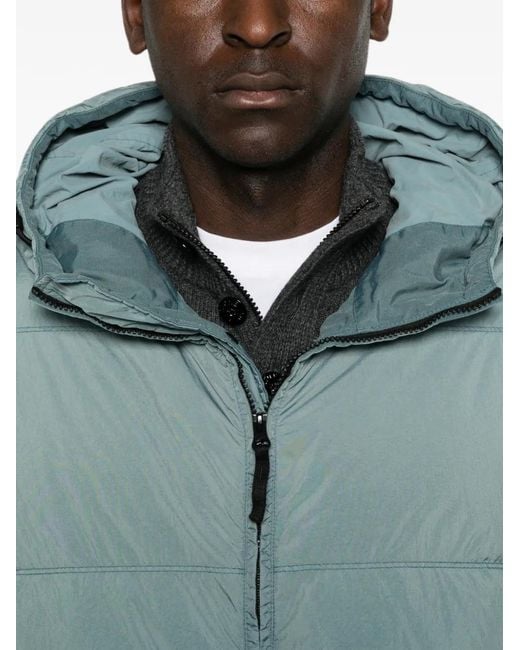 Stone Island Blue Quilted Hooded Jacket for men