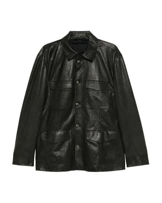 Veste En Cuir À Poches Boutonnées Giorgio Armani pour homme en coloris Black