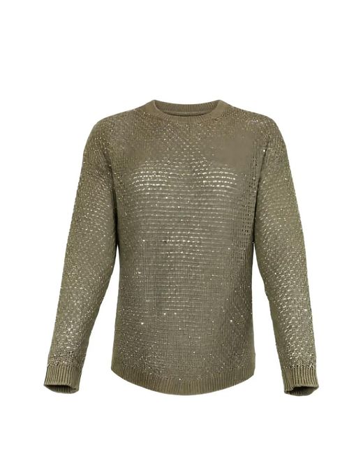 Fabiana Filippi Green Sequin-Embellished Open-Knit Sweater