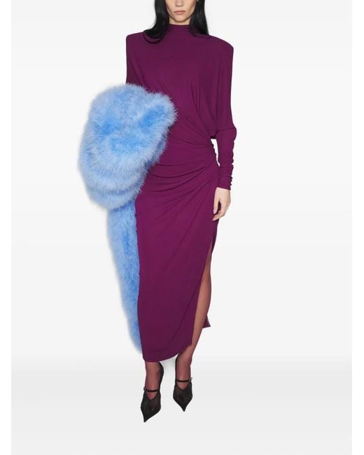 Mugler Purple Draped Padded-Shoulder Maxi Dress