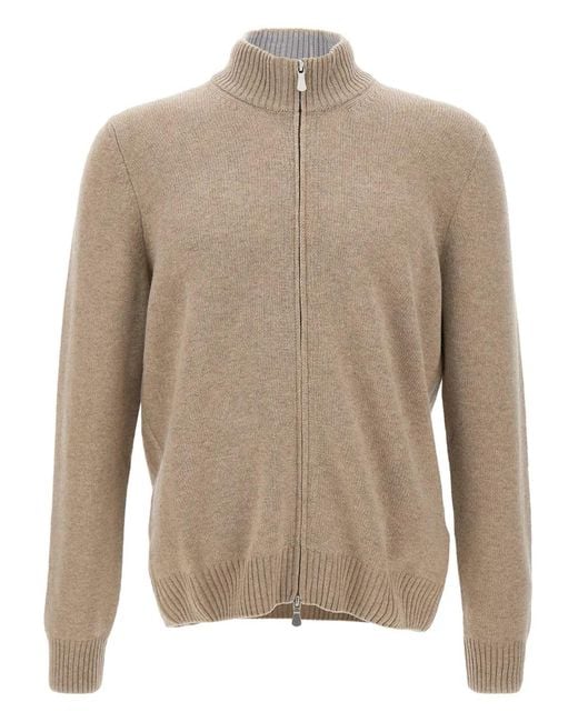 Gran Sasso Natural Zip-Up Ribbed Cardigan for men