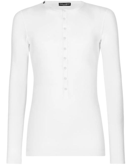 Dolce & Gabbana White Long-Sleeve Button-Fastening Top for men
