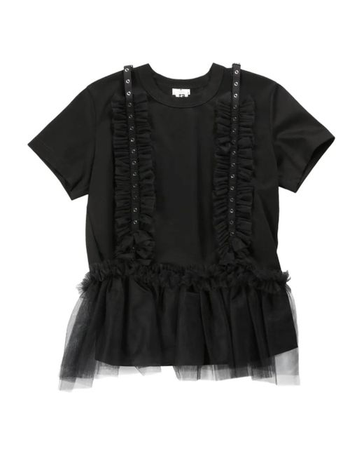 Noir Kei Ninomiya Black Tulle-Detailing T-Shirt