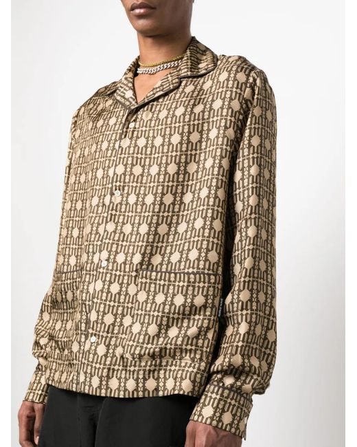 Palm Angels Natural Monogram-Print Silk Shirt for men