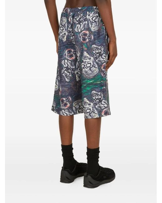 Perks And Mini Blue Skull-Print Drawstring Shorts for men