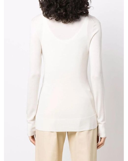 Chloé White Scallop-Cuff Wool Cardigan