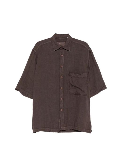 INLINUM Brown Patch-Pocket Short-Sleeve Shirt for men