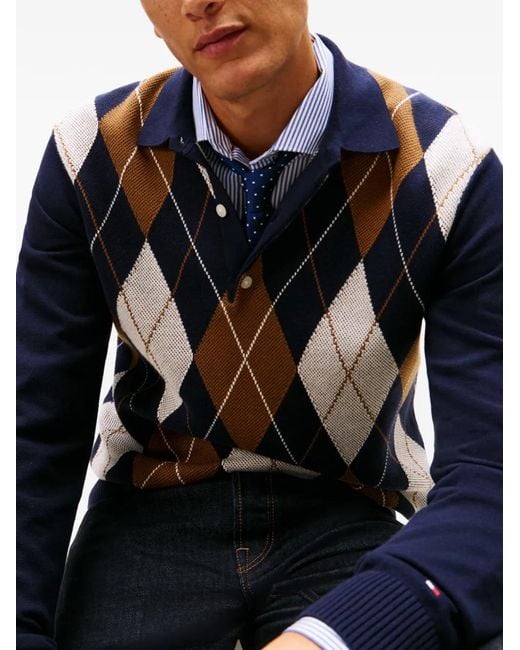 Tommy Hilfiger Blue Argyle Collared Polo Shirt for men