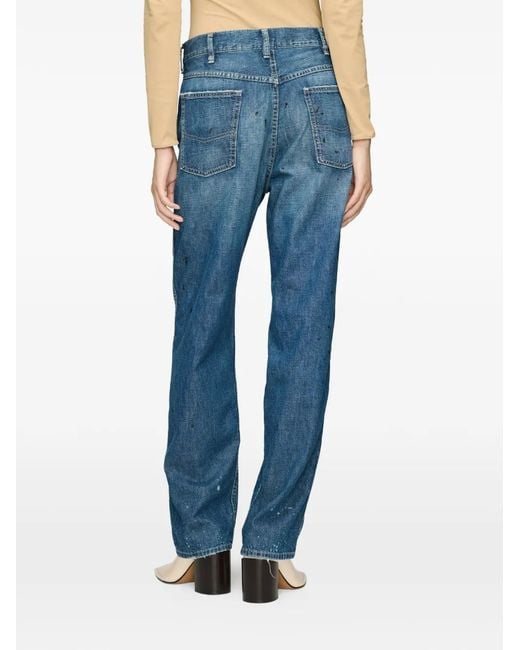 Maison Margiela Blue Paint-Splatter Straight-Leg Jeans