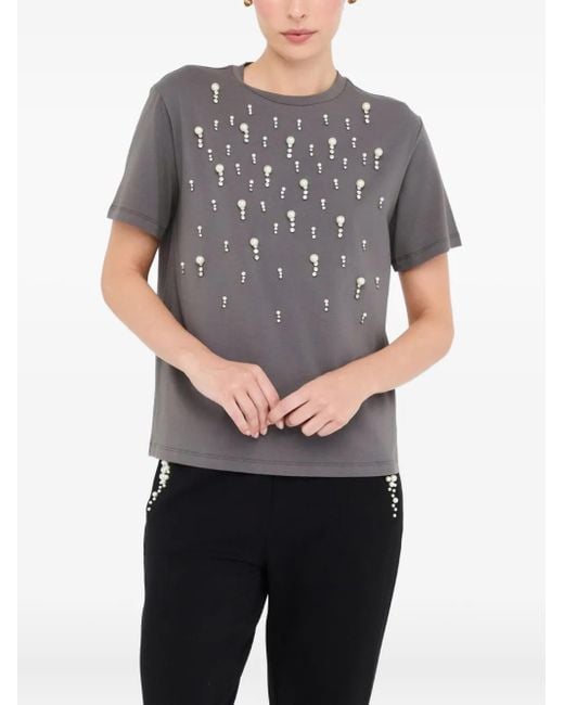 Liu Jo Gray T-Shirt mit Perlenverzierung