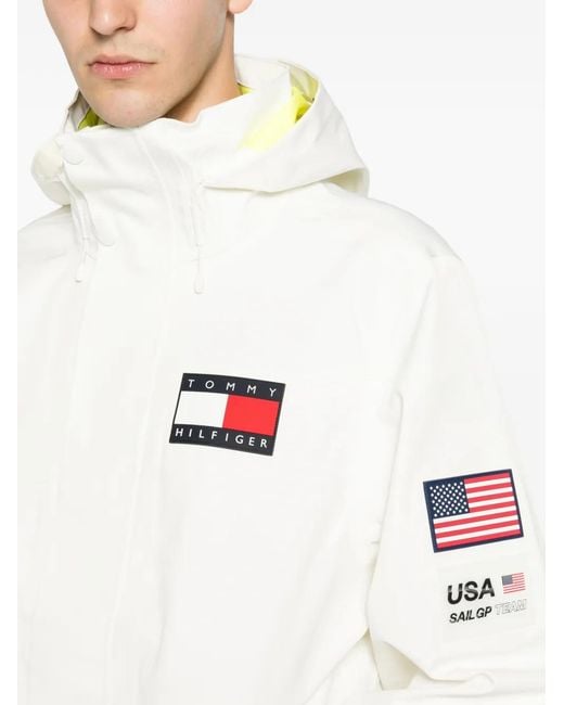 Tommy Hilfiger White X Us Sail Gp Logo-Patch Hooded Jacket