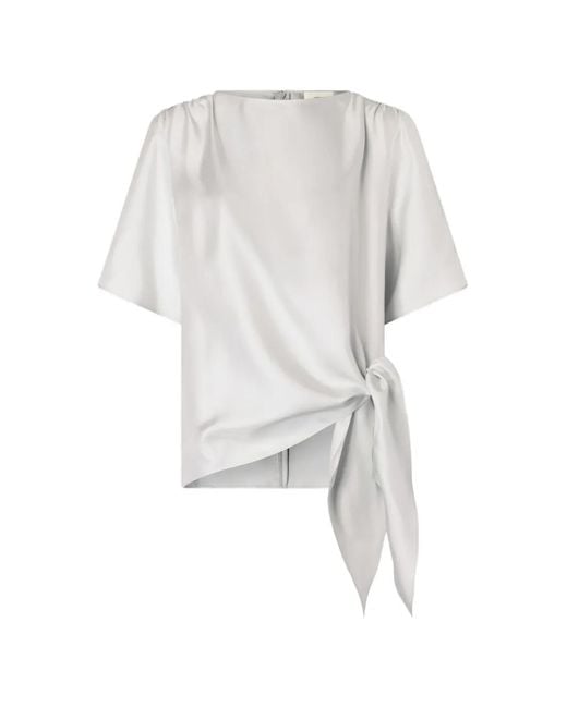 Loulou de Saison White Mano Gathered Knot Silk Top