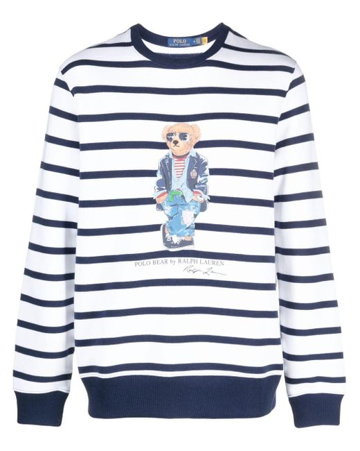 Polo Ralph Lauren Blue & Navy Polo Bear Striped Fleece Sweatshirt for men