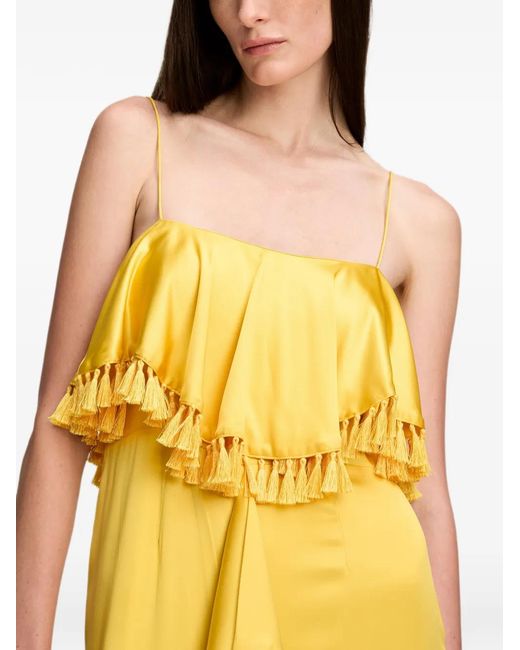 Cinq À Sept Metallic Luma Tassel-Trim Ruffled Midi Dress