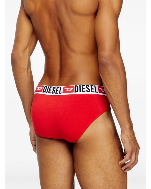 DIESEL Red Three-Pack Of Solid-Colour Briefs for men