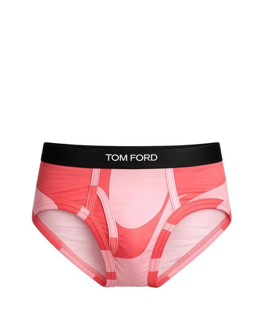 Tom Ford Pink Abstract-Print Logo-Waistband Briefs for men