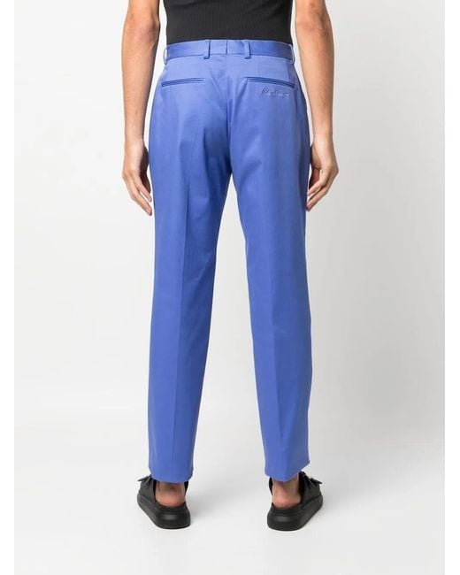 Moschino Blue Logo-Embroidered Tailored Trousers for men