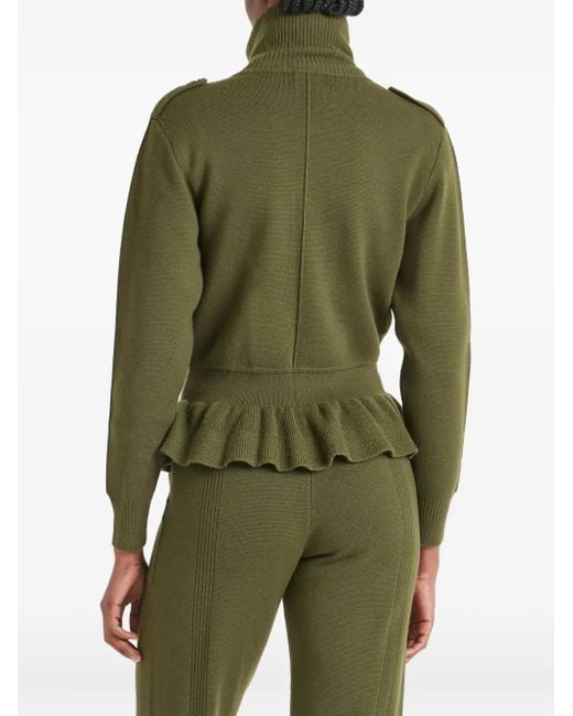 Temperley London Green Ruffled Napoleon Knit Jacket
