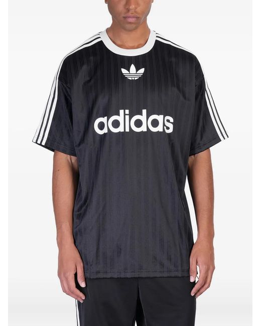 Adidas Blue Logo-Print Striped T-Shirt for men