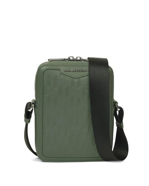 Karl Lagerfeld Green K/Loom Leather Messenger Bag for men
