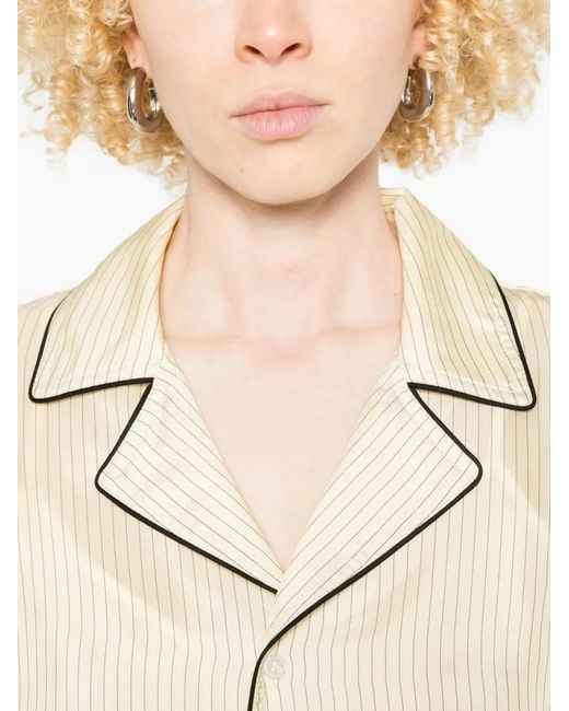 Plan C Natural Piped-Trim Striped Shirt Set