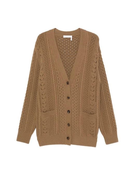 Chloé Natural Cable-Knit Pointelle Cardigan